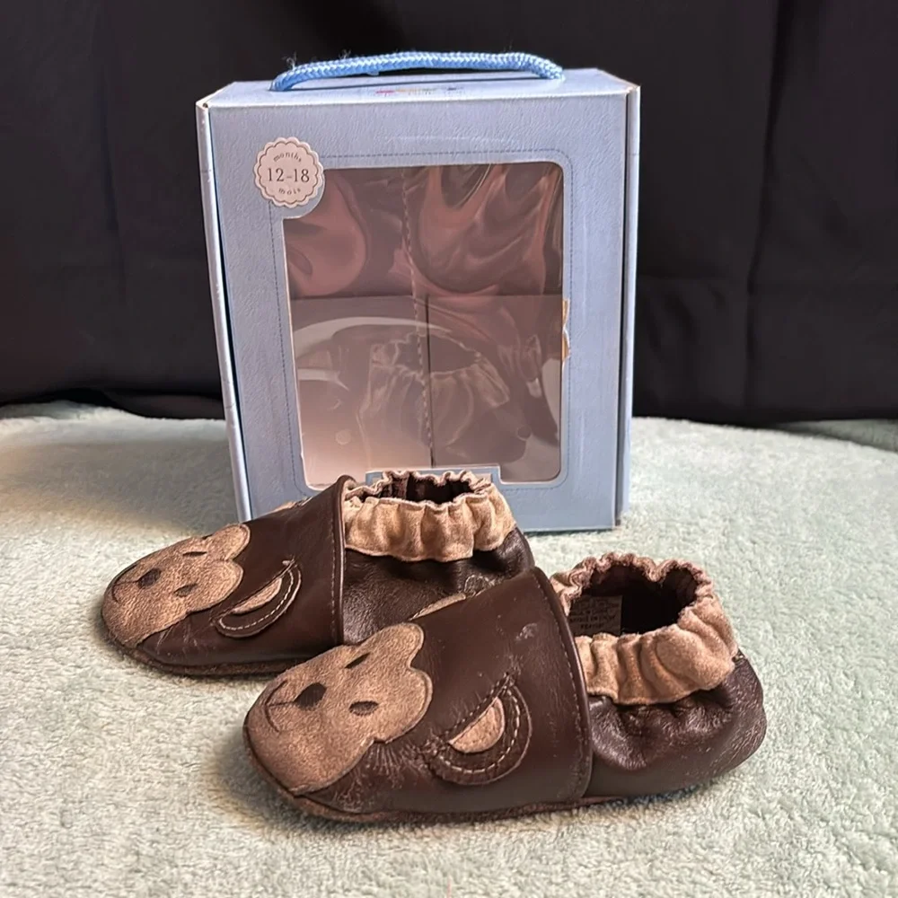 Robeez by stride rite pre-walker shoes size 3 (12-18 months) monkey brown